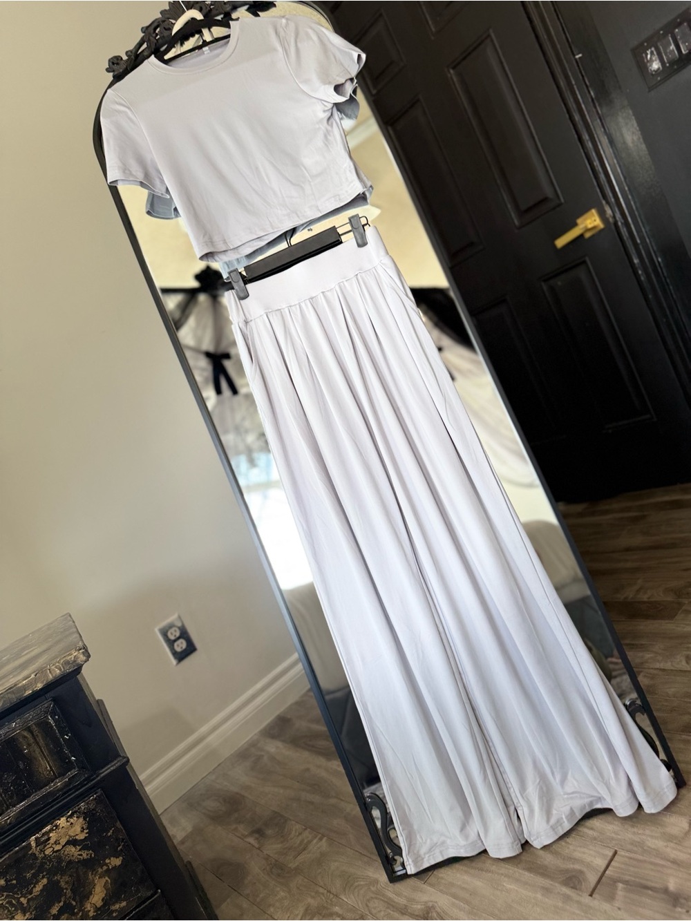 Light Gray wide leg  - Breathable Flowing Women's 2 piece romper